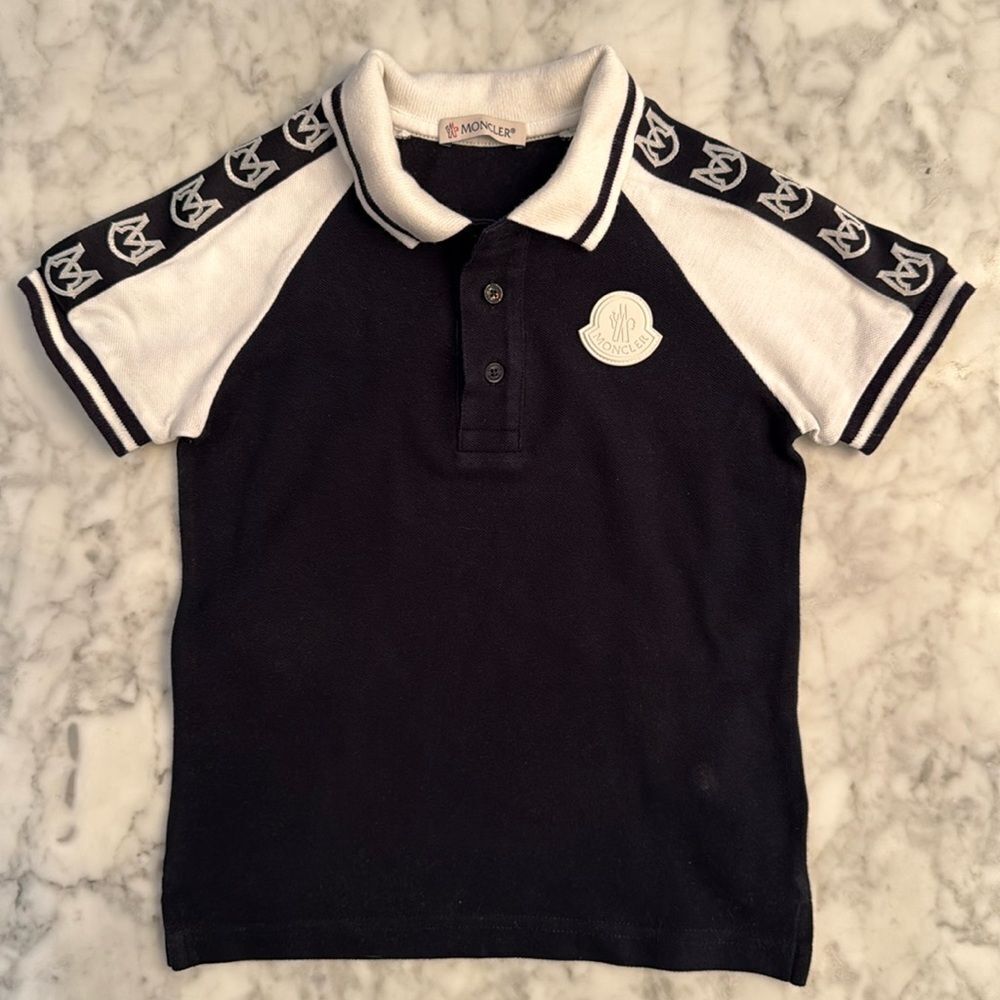 Moncler Kids Logo Polo Shirt in Navy & White 4Y